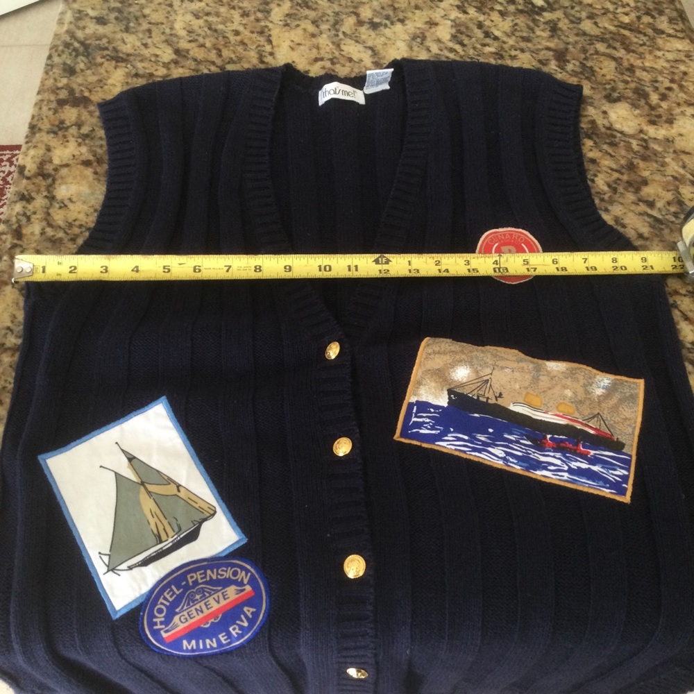 Vintage Long Navy Button-Front Sweater Vest Size Medium - Picture 7 of 9